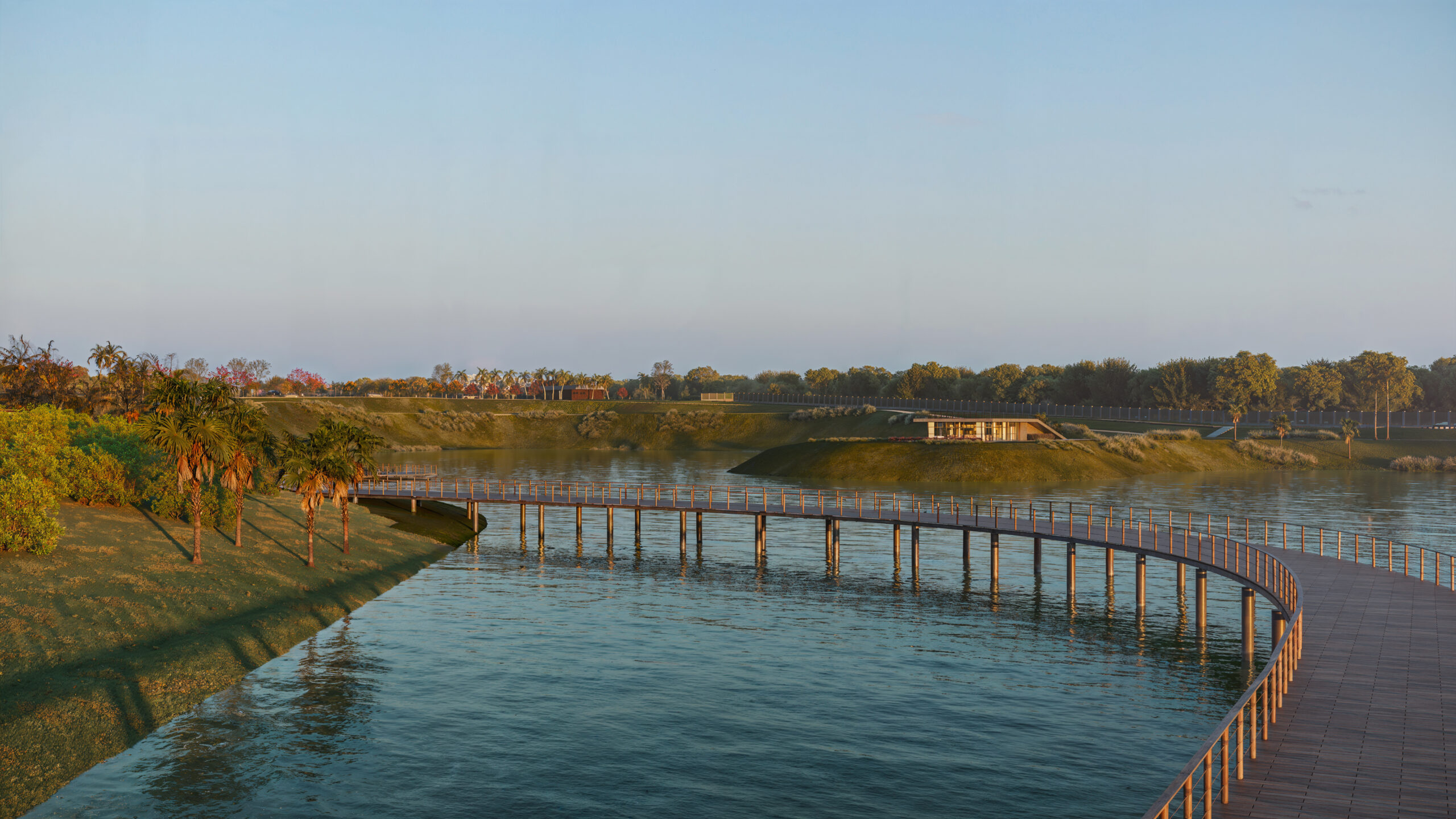 Vista do lago principal de 14 hectares no Cenário dos Lagos, maior lago privado em condomínio de Mato Grosso
