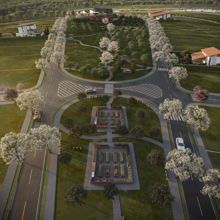 Área verde, horta e pomar integrados ao paisagismo do Cenário dos Lagos Home e Wellness, condomínio sustentável em Cuiabá MT